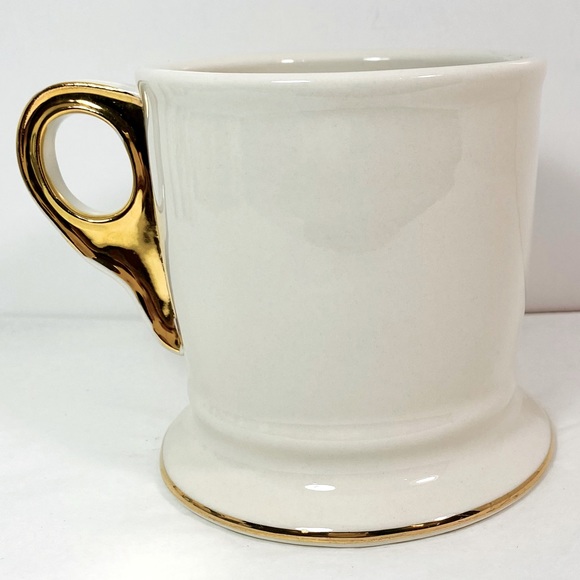 Anthropologie B Monogram Coffee Tea Mug Cup Ivory Metallic Gold Shaving 12 fl oz - Picture 3 of 4